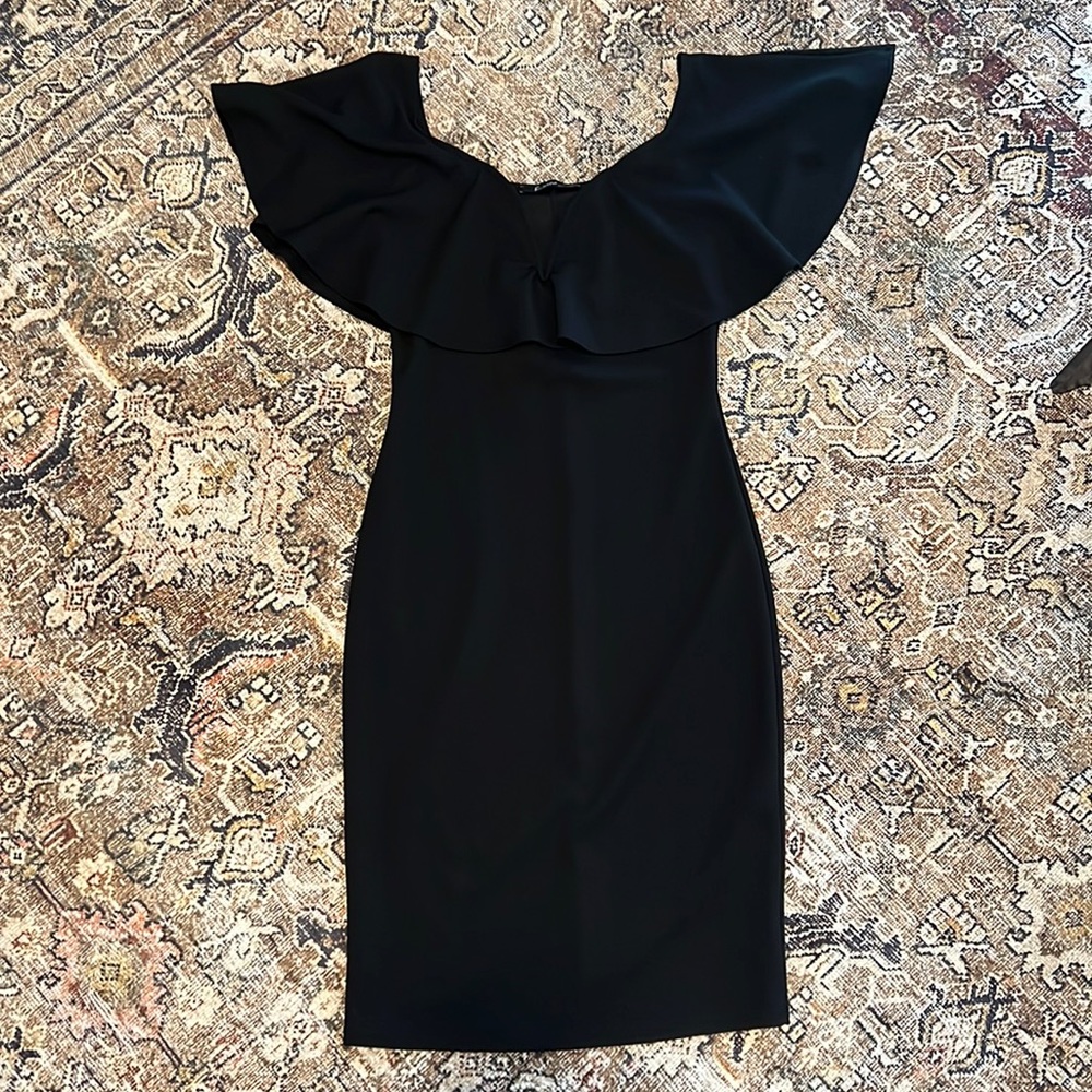 Off the shoulder black midi dress